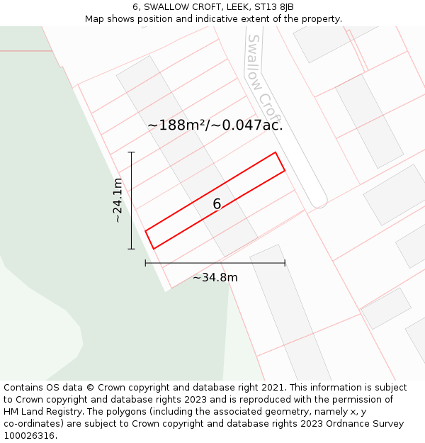 6, SWALLOW CROFT, LEEK, ST13 8JB: Plot and title map