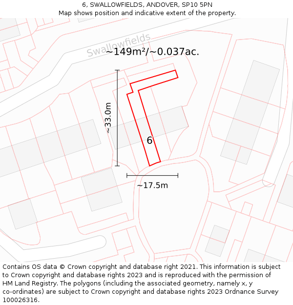 6, SWALLOWFIELDS, ANDOVER, SP10 5PN: Plot and title map