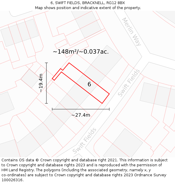 6, SWIFT FIELDS, BRACKNELL, RG12 8BX: Plot and title map