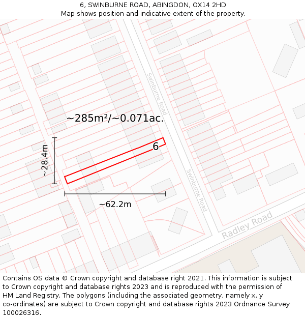 6, SWINBURNE ROAD, ABINGDON, OX14 2HD: Plot and title map