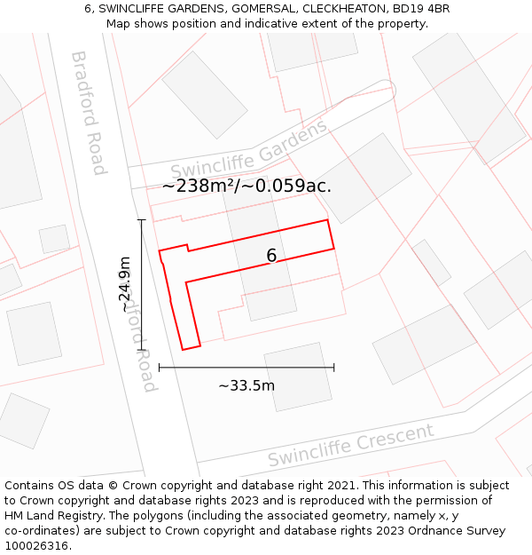 6, SWINCLIFFE GARDENS, GOMERSAL, CLECKHEATON, BD19 4BR: Plot and title map