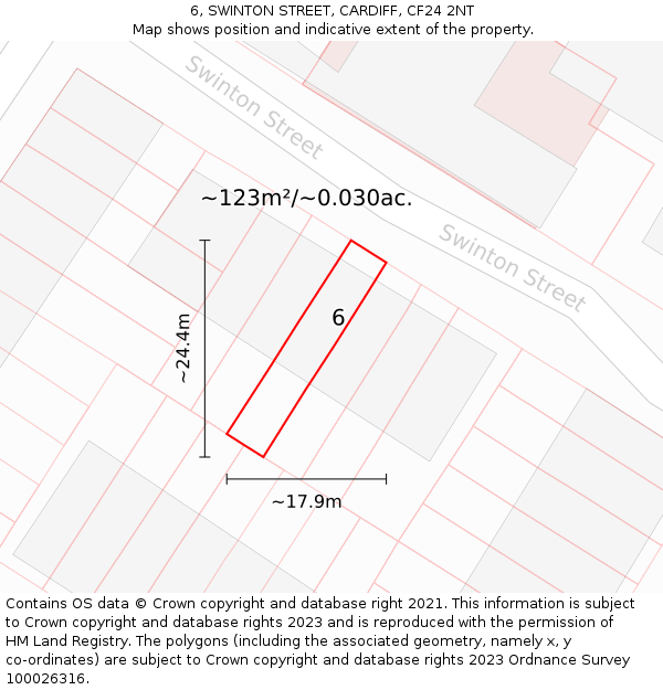 6, SWINTON STREET, CARDIFF, CF24 2NT: Plot and title map