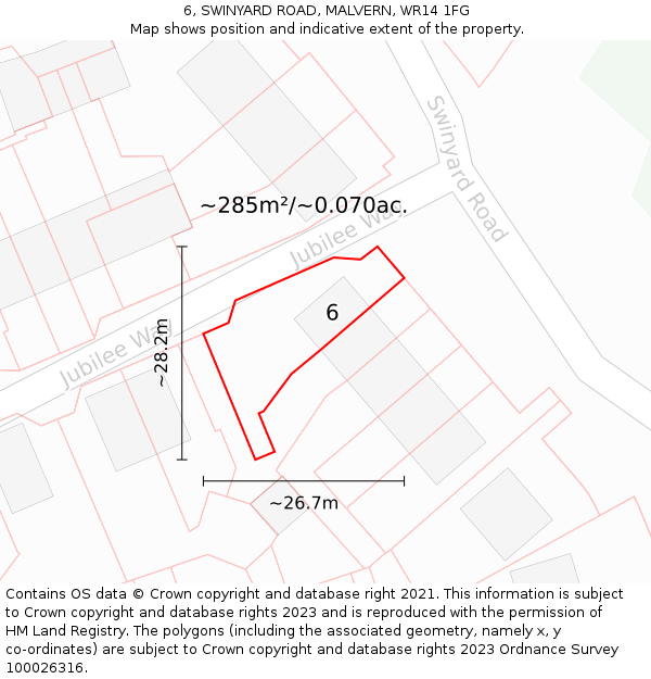 6, SWINYARD ROAD, MALVERN, WR14 1FG: Plot and title map