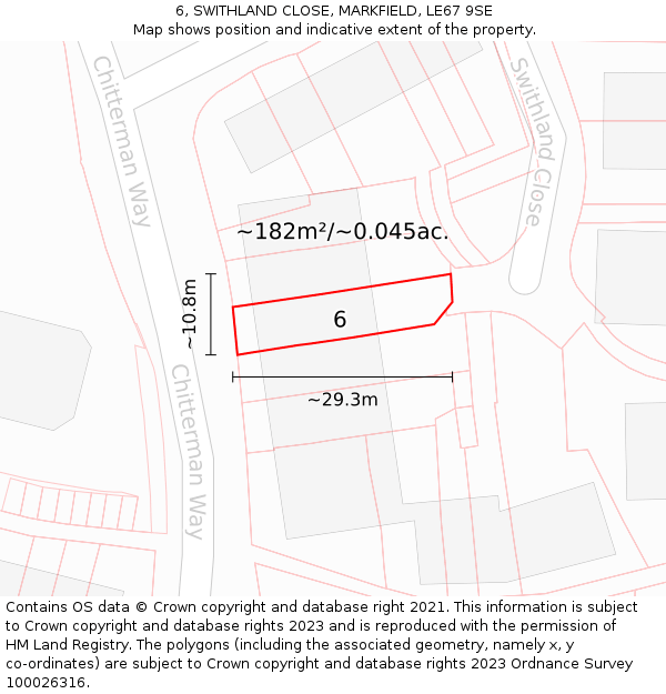 6, SWITHLAND CLOSE, MARKFIELD, LE67 9SE: Plot and title map