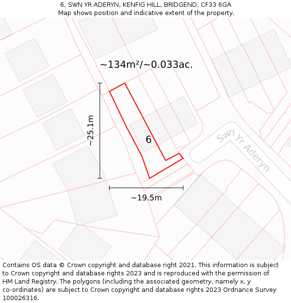 6, SWN YR ADERYN, KENFIG HILL, BRIDGEND, CF33 6GA: Plot and title map