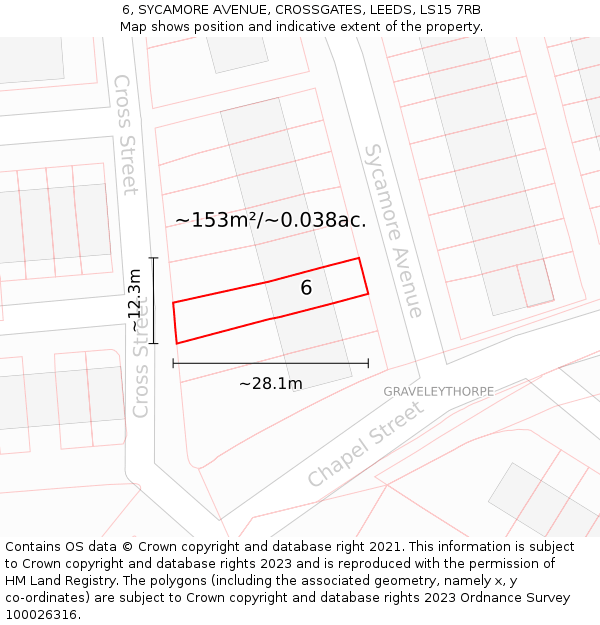 6, SYCAMORE AVENUE, CROSSGATES, LEEDS, LS15 7RB: Plot and title map