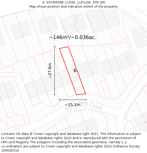 6, SYCAMORE CLOSE, LUDLOW, SY8 2PE: Plot and title map