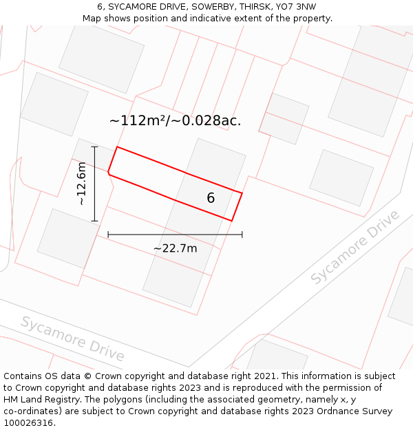6, SYCAMORE DRIVE, SOWERBY, THIRSK, YO7 3NW: Plot and title map