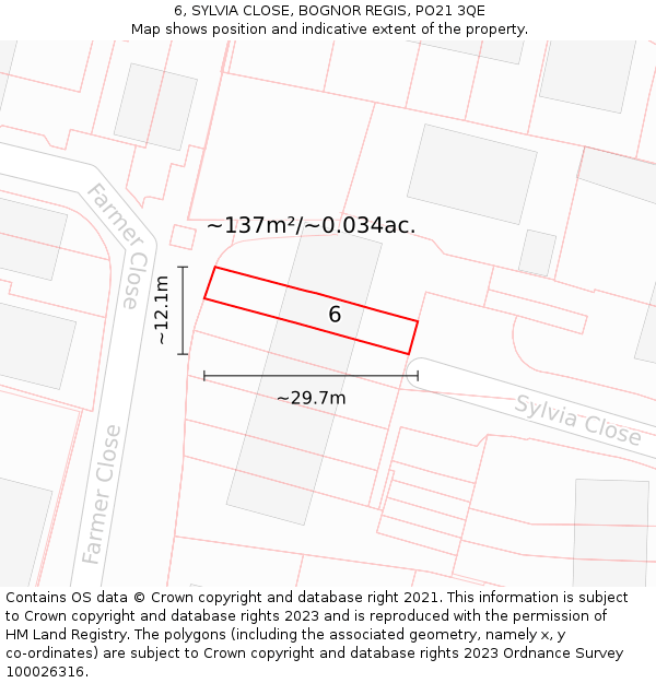 6, SYLVIA CLOSE, BOGNOR REGIS, PO21 3QE: Plot and title map