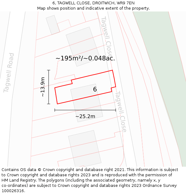 6, TAGWELL CLOSE, DROITWICH, WR9 7EN: Plot and title map