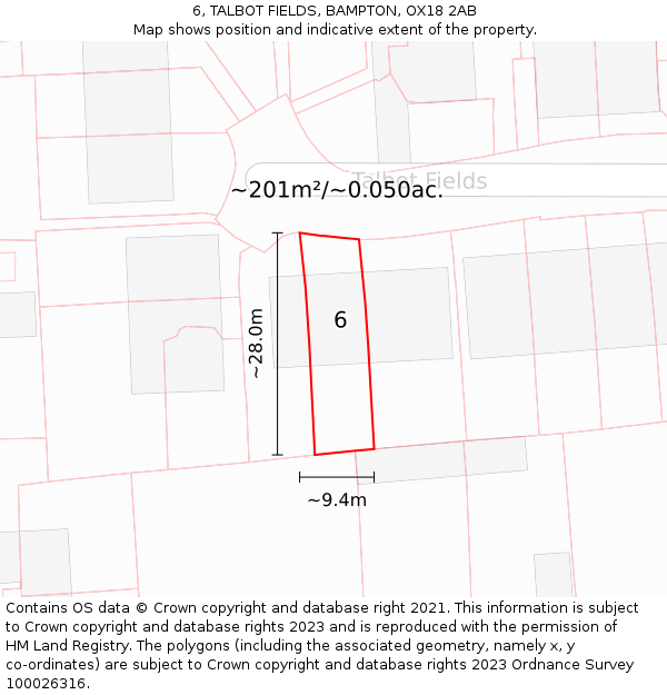 6, TALBOT FIELDS, BAMPTON, OX18 2AB: Plot and title map