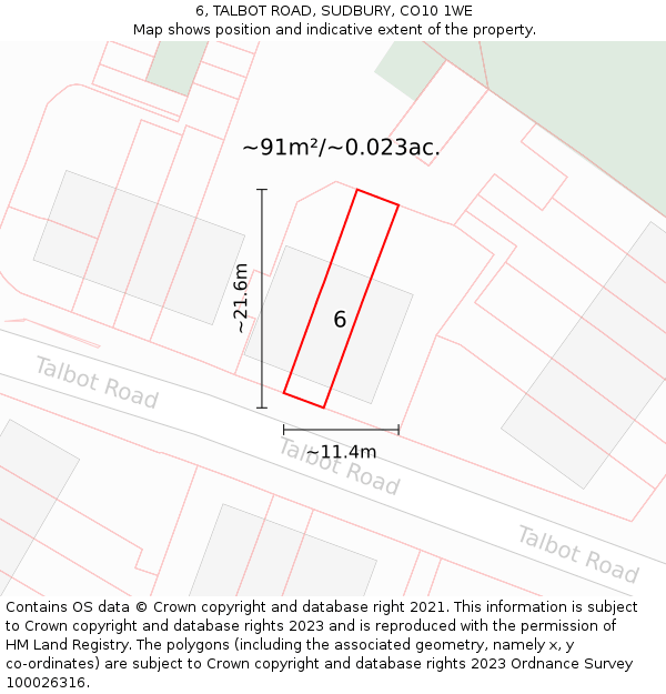6, TALBOT ROAD, SUDBURY, CO10 1WE: Plot and title map