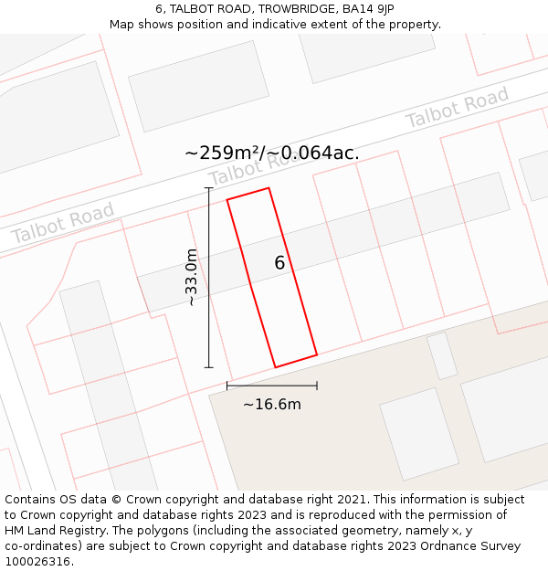 6, TALBOT ROAD, TROWBRIDGE, BA14 9JP: Plot and title map
