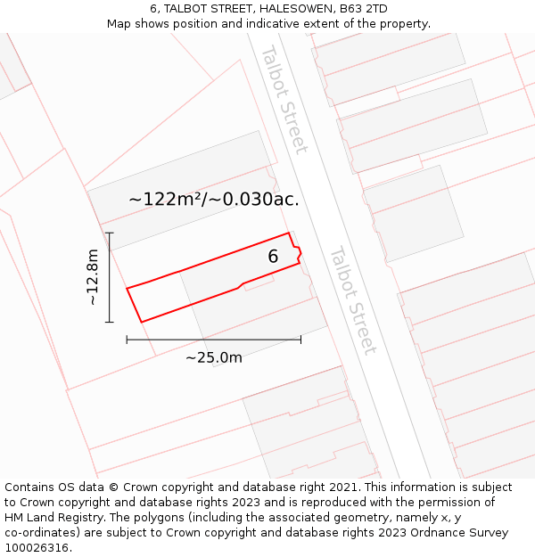 6, TALBOT STREET, HALESOWEN, B63 2TD: Plot and title map
