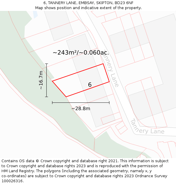 6, TANNERY LANE, EMBSAY, SKIPTON, BD23 6NF: Plot and title map