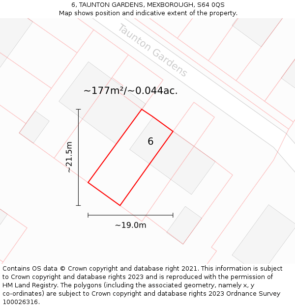 6, TAUNTON GARDENS, MEXBOROUGH, S64 0QS: Plot and title map