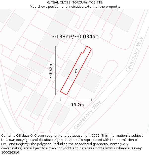 6, TEAL CLOSE, TORQUAY, TQ2 7TB: Plot and title map