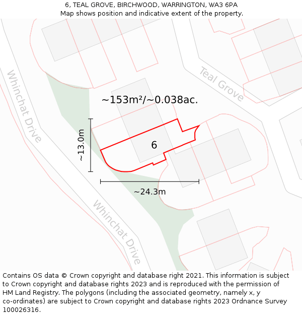 6, TEAL GROVE, BIRCHWOOD, WARRINGTON, WA3 6PA: Plot and title map