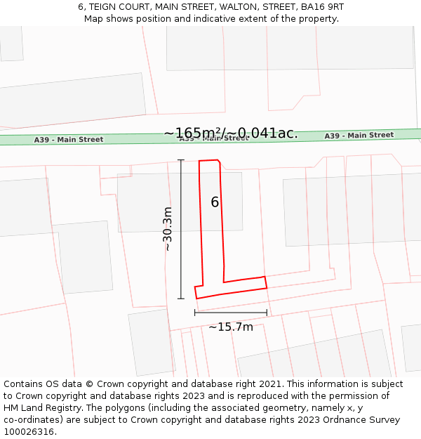 6, TEIGN COURT, MAIN STREET, WALTON, STREET, BA16 9RT: Plot and title map