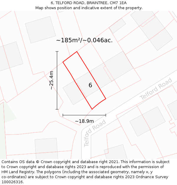 6, TELFORD ROAD, BRAINTREE, CM7 1EA: Plot and title map