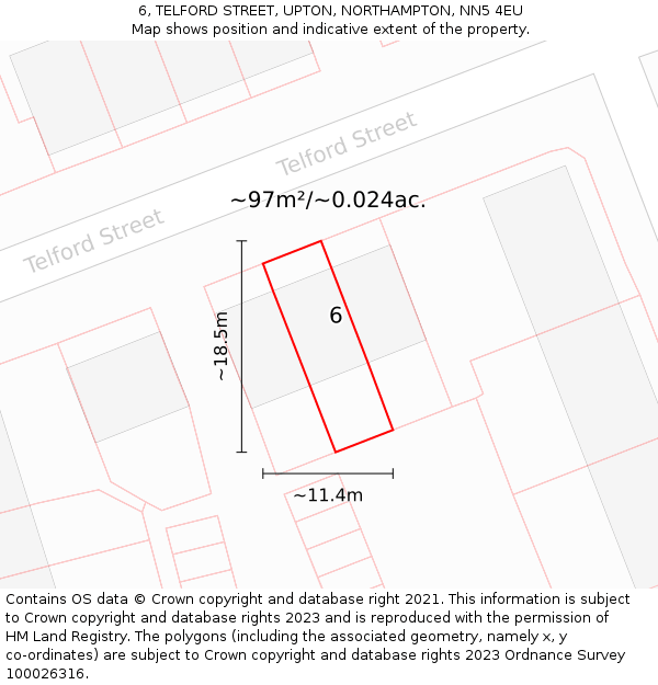 6, TELFORD STREET, UPTON, NORTHAMPTON, NN5 4EU: Plot and title map
