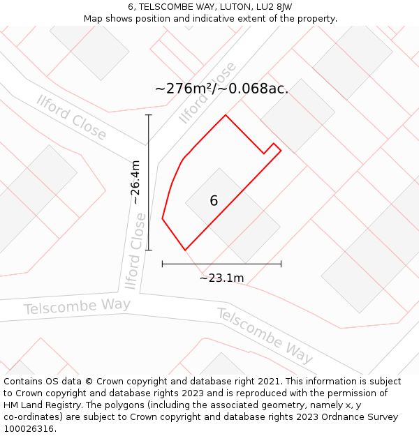 6, TELSCOMBE WAY, LUTON, LU2 8JW: Plot and title map