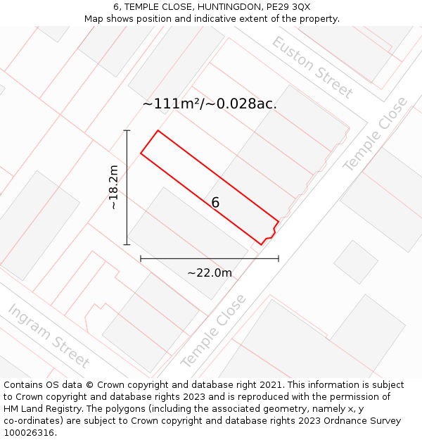 6, TEMPLE CLOSE, HUNTINGDON, PE29 3QX: Plot and title map