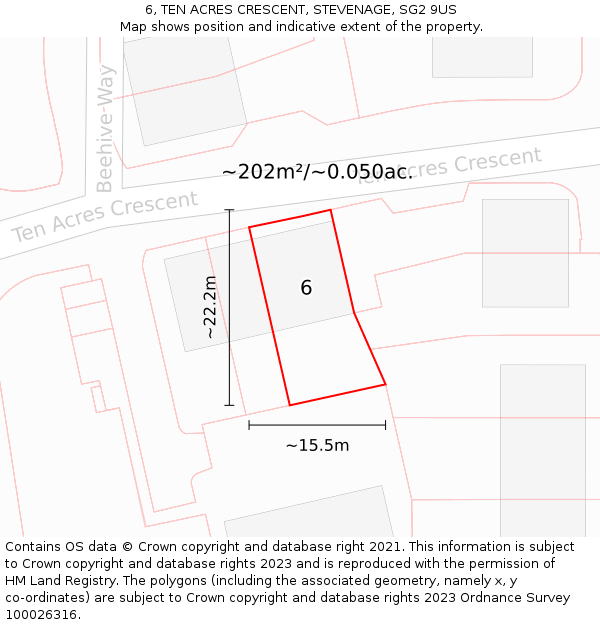 6, TEN ACRES CRESCENT, STEVENAGE, SG2 9US: Plot and title map