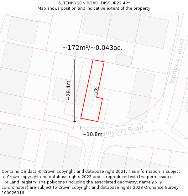 6, TENNYSON ROAD, DISS, IP22 4PY: Plot and title map