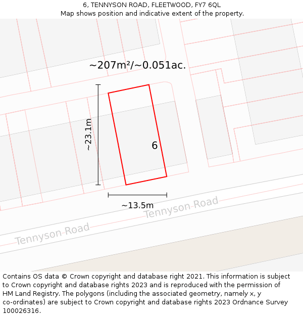 6, TENNYSON ROAD, FLEETWOOD, FY7 6QL: Plot and title map