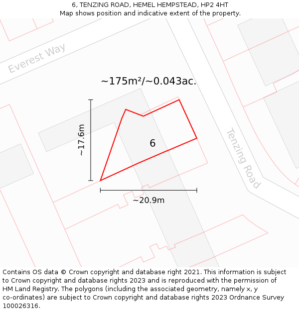 6, TENZING ROAD, HEMEL HEMPSTEAD, HP2 4HT: Plot and title map