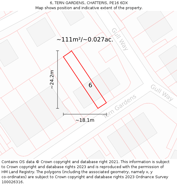 6, TERN GARDENS, CHATTERIS, PE16 6DX: Plot and title map