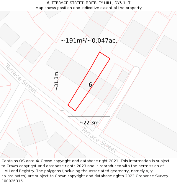 6, TERRACE STREET, BRIERLEY HILL, DY5 1HT: Plot and title map