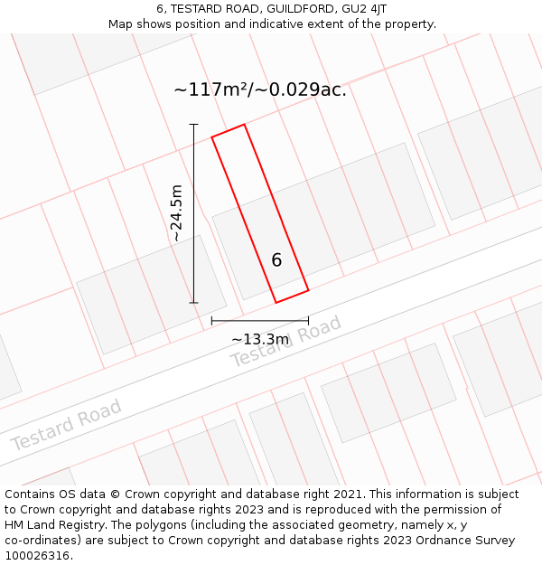6, TESTARD ROAD, GUILDFORD, GU2 4JT: Plot and title map