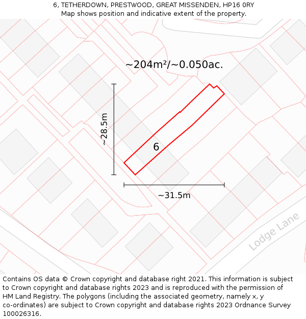 6, TETHERDOWN, PRESTWOOD, GREAT MISSENDEN, HP16 0RY: Plot and title map