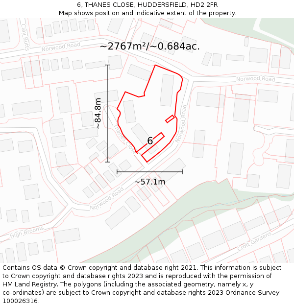 6, THANES CLOSE, HUDDERSFIELD, HD2 2FR: Plot and title map