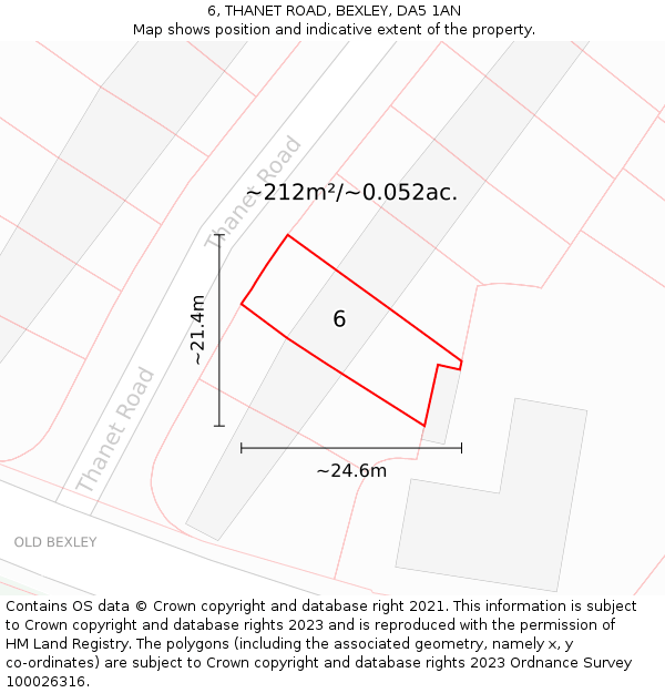 6, THANET ROAD, BEXLEY, DA5 1AN: Plot and title map