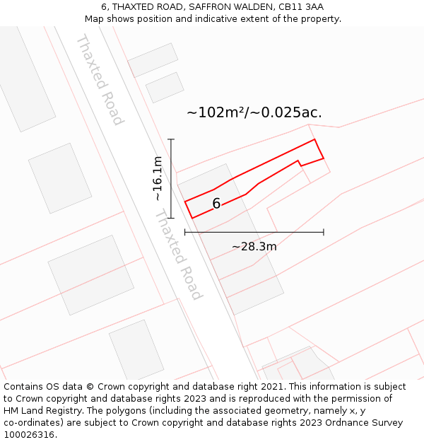 6, THAXTED ROAD, SAFFRON WALDEN, CB11 3AA: Plot and title map