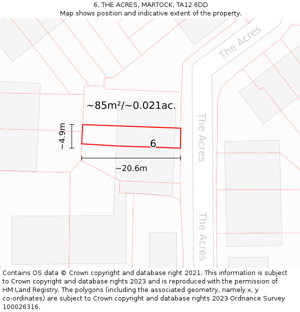 6, THE ACRES, MARTOCK, TA12 6DD: Plot and title map