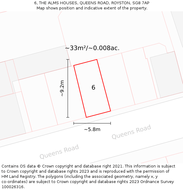 6, THE ALMS HOUSES, QUEENS ROAD, ROYSTON, SG8 7AP: Plot and title map
