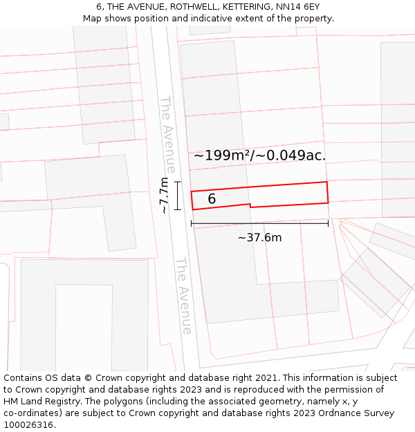 6, THE AVENUE, ROTHWELL, KETTERING, NN14 6EY: Plot and title map