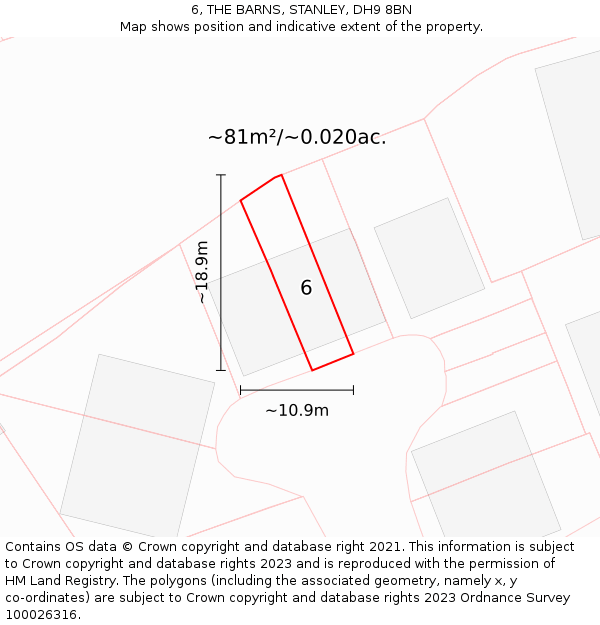 6, THE BARNS, STANLEY, DH9 8BN: Plot and title map