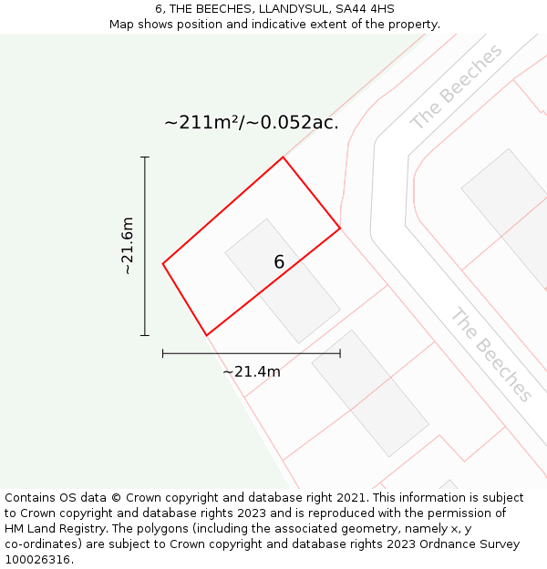 6, THE BEECHES, LLANDYSUL, SA44 4HS: Plot and title map