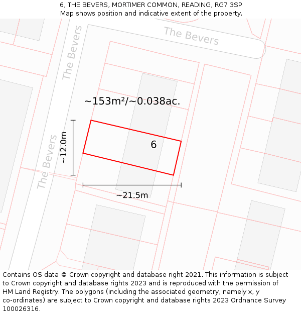 6, THE BEVERS, MORTIMER COMMON, READING, RG7 3SP: Plot and title map