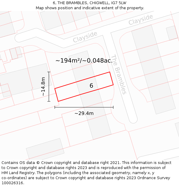 6, THE BRAMBLES, CHIGWELL, IG7 5LW: Plot and title map