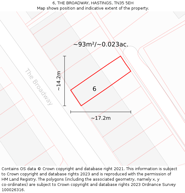6, THE BROADWAY, HASTINGS, TN35 5EH: Plot and title map
