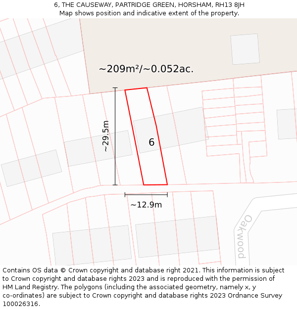 6, THE CAUSEWAY, PARTRIDGE GREEN, HORSHAM, RH13 8JH: Plot and title map