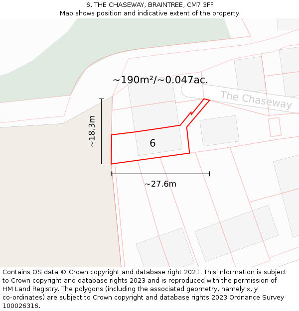 6, THE CHASEWAY, BRAINTREE, CM7 3FF: Plot and title map