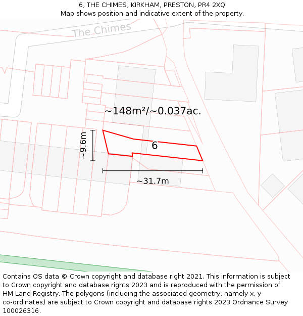 6, THE CHIMES, KIRKHAM, PRESTON, PR4 2XQ: Plot and title map