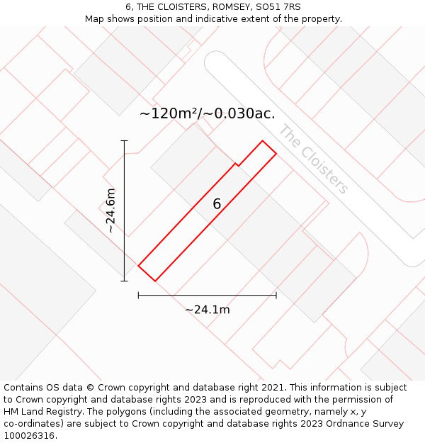 6, THE CLOISTERS, ROMSEY, SO51 7RS: Plot and title map